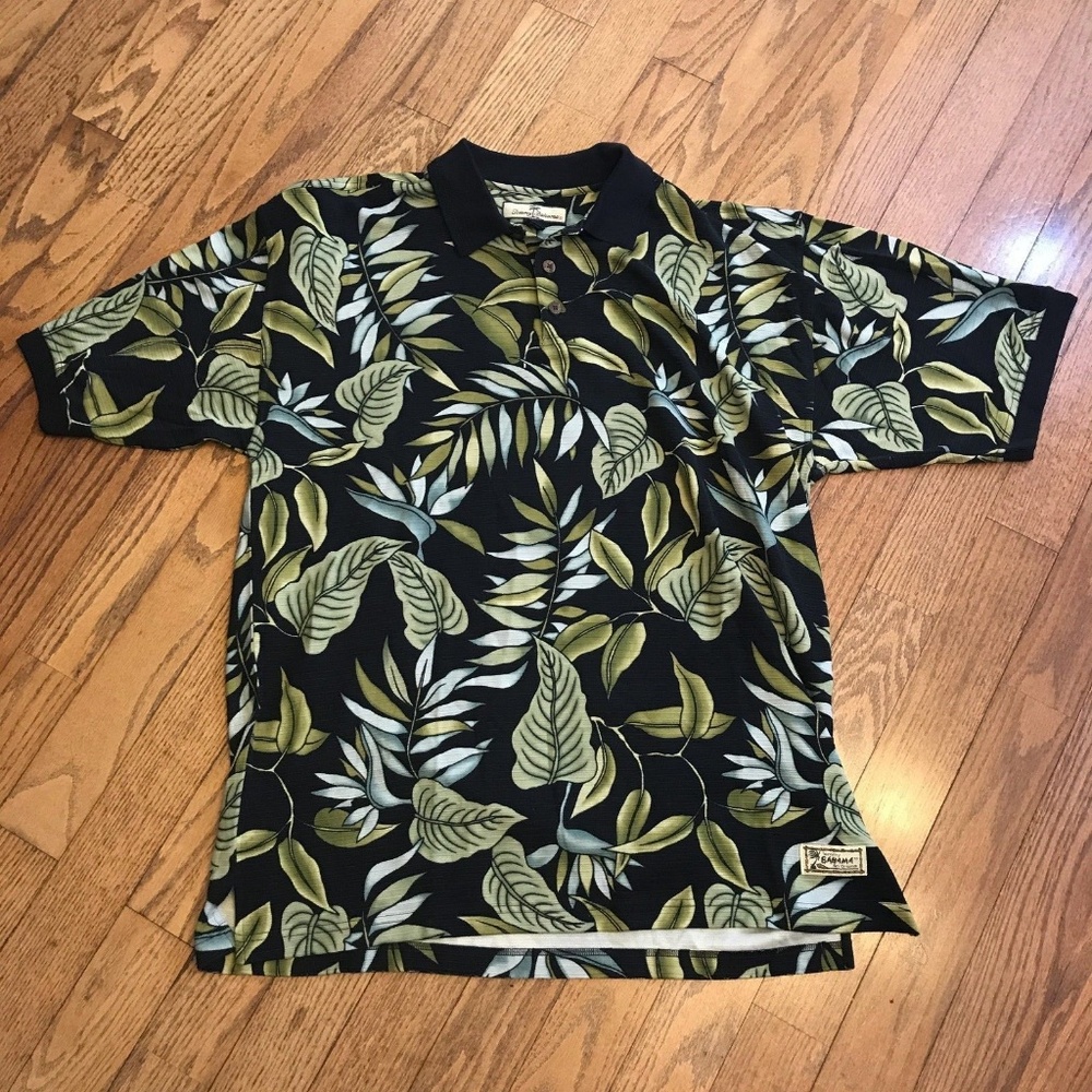 Tommy Bahama XL Black Floral Silk Blend Polo Shirt